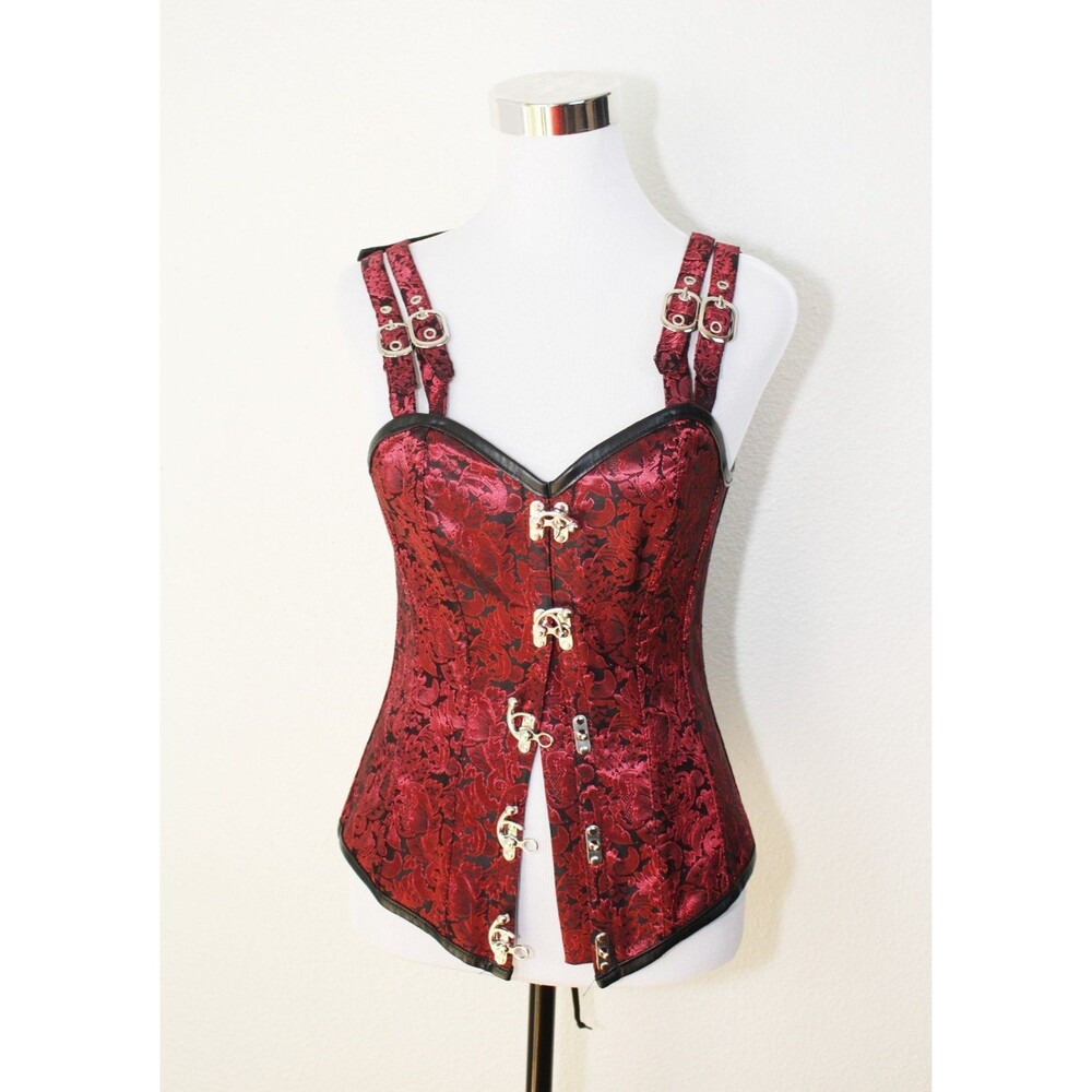Steampunk Dark Fairy Gothic Pirate Corset XS Boned Black Red Brocade Back Lacing